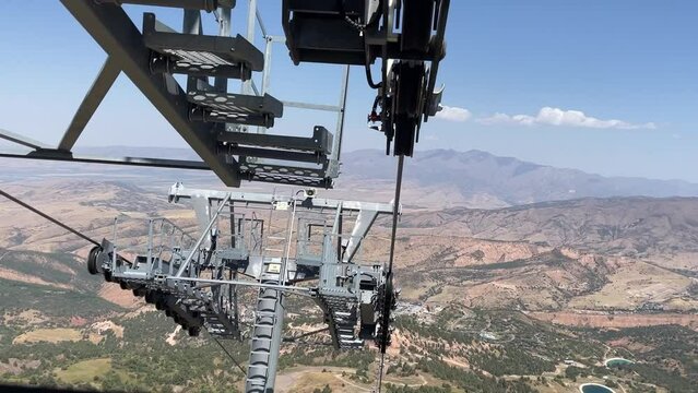 Metal support of the cable car in the mountains
