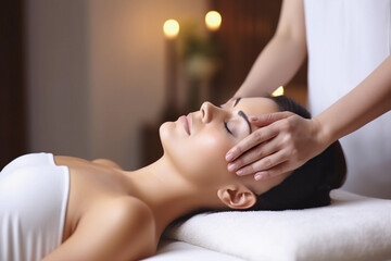 Obraz na płótnie Canvas Attractive Woman Enjoying a Relaxing Massage at Spa. Concept spa. Generative Ai.