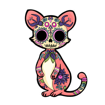 Cat vector. Sugar Skull Cat. cat vector. Boho style. Print, Blank for designer, print, logo, label, print