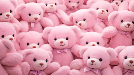 Sea of Pink Teddy Bears with Bow Ties Close-up