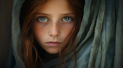 Mystical Green Eyed Girl with Delicate Lace Veil