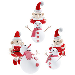 christmas santa claus with snowman in three angle 3d illustration