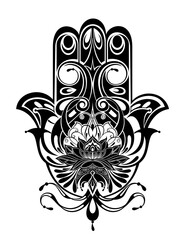 Hamsa Stylized with  tattoo decorative pattern for decorating covers book, notebook, casket, postcard and folder