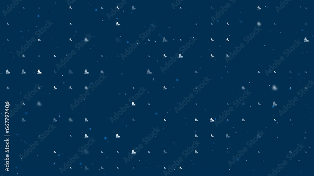 Poster template animation of evenly spaced womens ice skates of different sizes and opacity. animation of t