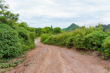 Small, rough roads, tourist routes to see nature, mountain ranges, and the way of life of communities in Loei Province, Thailand.