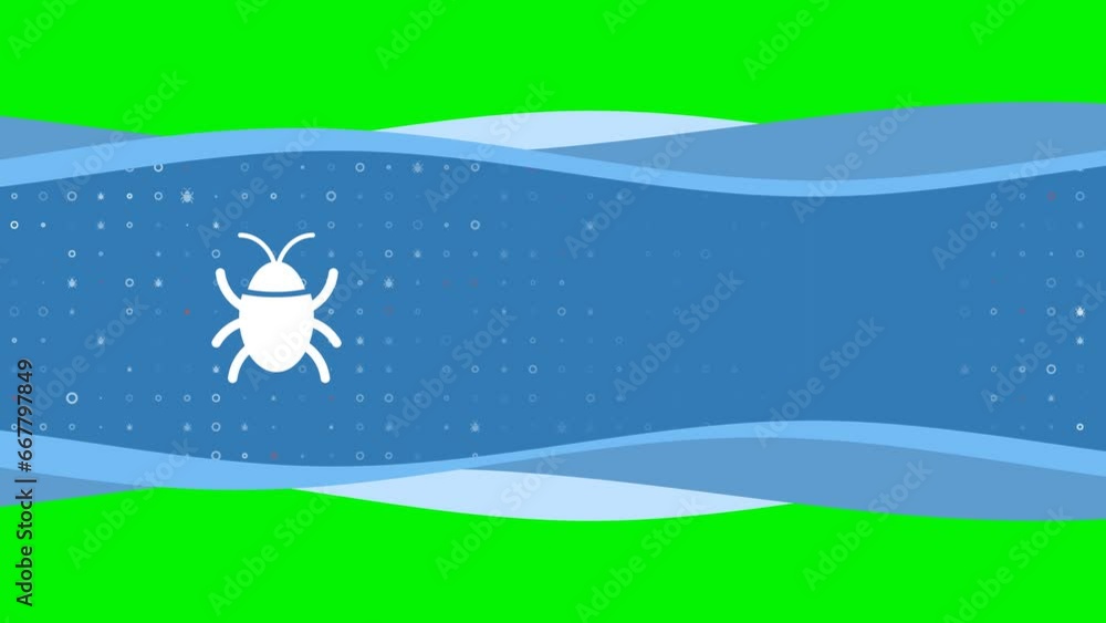 Aufkleber animation of blue banner waves movement with white bug symbol on the left. on the background there a
