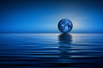 A Serene Night: Full Moon Illuminating the Ocean Waves