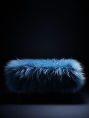 Blue Fur Minimalistic Product Podium. The Stage for Product Presentation on Black Background. Geometric Platform Pedestal. Ai Generated Vertical Podium Mockup for a Product advertisement.