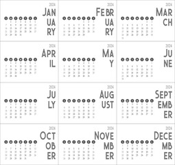 Almanaque con los meses 2024, editable