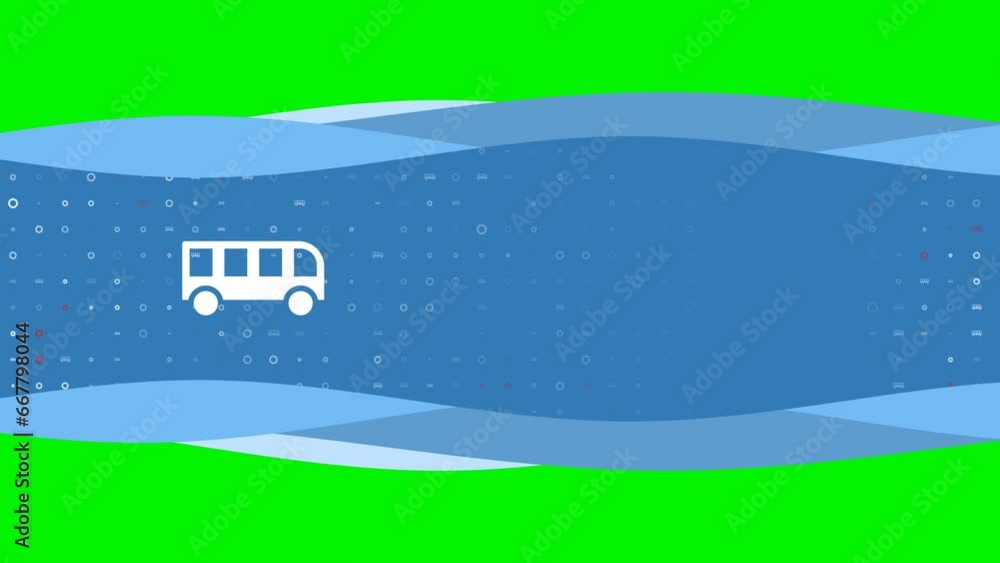 Aufkleber animation of blue banner waves movement with white bus symbol on the left. on the background there a