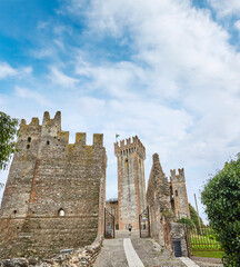 Beautiful view of the dilapidated Scaligeri Castle in valeggio sul mincio, Italy.