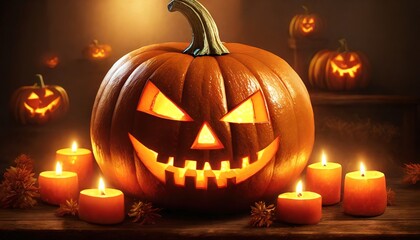Halloween pumpkin with candles