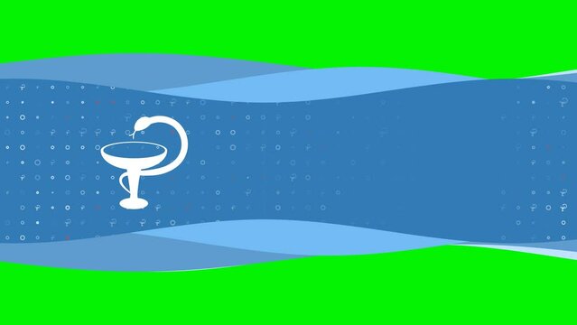Animation of blue banner waves movement with white medicine symbol on the left. On the background there are small white shapes. Seamless looped 4k animation on chroma key background