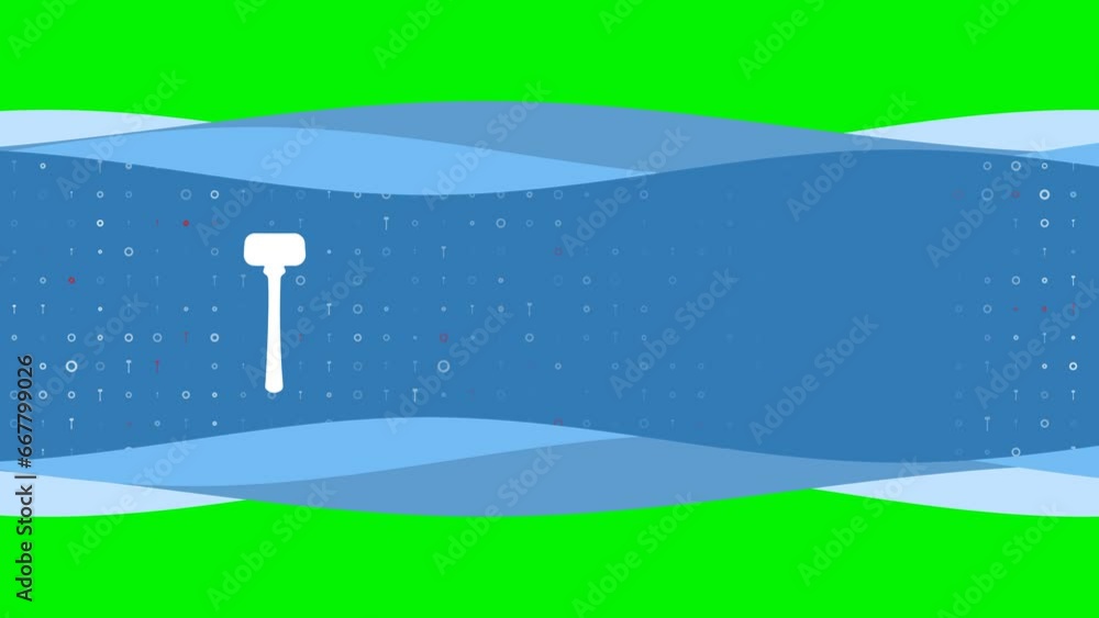 Poster animation of blue banner waves movement with white mallet symbol on the left. on the background ther