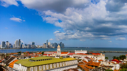 Aerial view of Old Panama facing Panama City Skyline