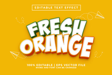 Fresh Orange 3d Editable Text Effect Cartoon Style Premium Vector
