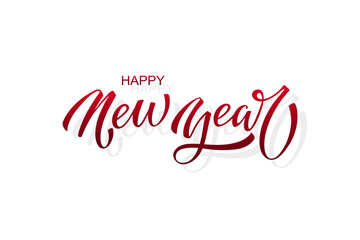 Happy New Year hand lettering calligraphy. Vector holiday illustration element. Typographic element