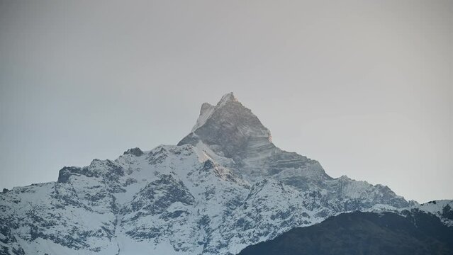 4K Time lapse of Beautiful Mountain View of Machapuchare peak or Fish tail peak, the most famous peak in Pokhara view from Mardi Himal trek, Annapurna range in Pokhara, Nepal, Asia, Footage timelapse
