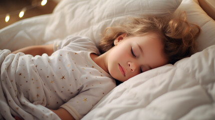 Obraz na płótnie Canvas The child sleeps in a white bed. Generative AI,