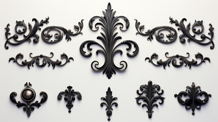 Fototapeta na wymiar Vintage 3D Wrought Iron Craft - Isolated Ornamental Set on White Background