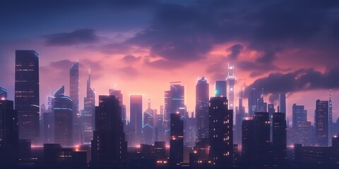 Fototapeta na wymiar AI Generated. AI Generative. Neone glowing pink purple city urban future background landscape. Graphic Art