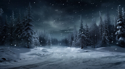 a winter night with many snow covering