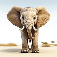 Asian Elephant, Cartoon 3D , Isolated On White Background 