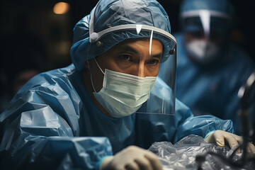 Photography of a doctor operating on a patient in the operating room.generative ai
