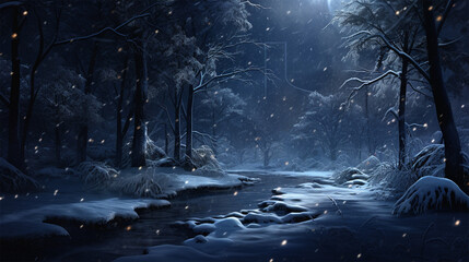 a winter night with many snow covering