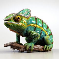 Chameleon , Cartoon 3D , Isolated On White Background 
