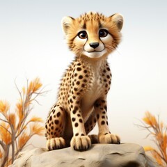 Cheetah, Cartoon 3D , Isolated On White Background 