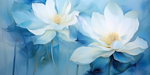 AI Generated. AI Generative. Blue lotis lily flower drawing painting decoration background. Graphic Art