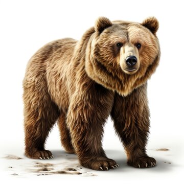 Eurasian Brown Bear , Cartoon 3D , Isolated On White Background 
