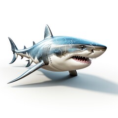 Obraz premium Great White Shark, Cartoon 3D , Isolated On White Background 
