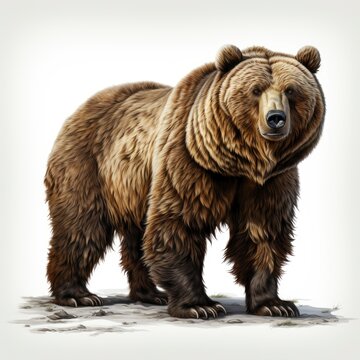 Grizzly Bear, Cartoon 3D , Isolated On White Background 