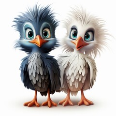 Fototapeta premium Herons, Cartoon 3D , Isolated On White Background 