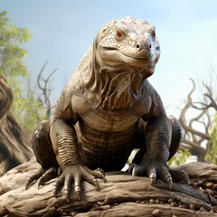 Obraz premium Komodo Dragon, Cartoon 3D , Isolated On White Background 