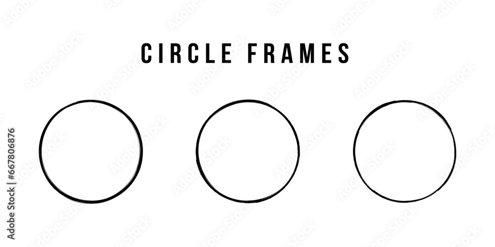 Poster set of round frames with brush stroke. ink circle frame vector collection isolated on white backgrou