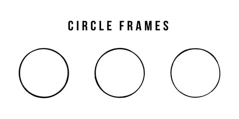 Set of round frames with brush stroke. Ink circle frame vector collection isolated on white background. Black grunge brush circle frames. Graphic design elements. Vector illustration