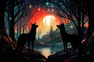Foto op Canvas Swift shadow wolves, blending seamlessly into the night as they hunt their prey - Generative AI © Sidewaypics