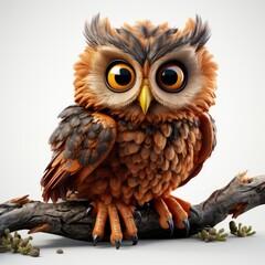 Fototapeta premium Owl , Cartoon 3D , Isolated On White Background 