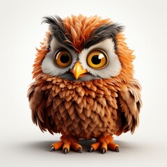 Owl , Cartoon 3D , Isolated On White Background 