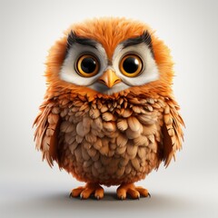 Fototapeta premium Owl , Cartoon 3D , Isolated On White Background 