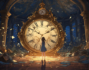 Fototapeta na wymiar Old clock in the church, fantasy theme, ai generated