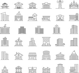 Building Line Vector Icon Set