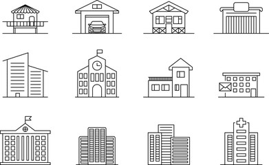 Building Line Vector Icon Set
