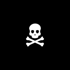 Death skull head, bones danger symbol. Horror, toxic poison icon isolated on black background 