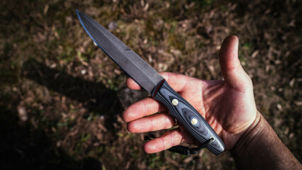 knife, Japanese style knife, chef knife, large kitchen knife, handmade knife? hunting knife, knife for tourism, nlzh in a leather sheath, leather sheath.