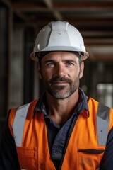 Portrait of an adult male builder in a hard hat
