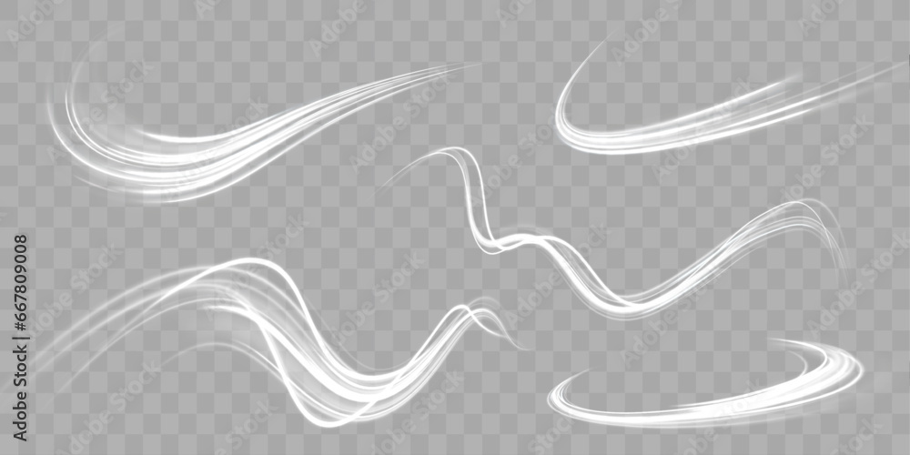 Wall mural White shiny sparks of spiral wave. Imitation of the exit of cold air from the air conditioner. Vector illustration stream of fresh wind png.	